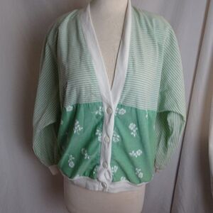 Vintage 80s G.W. Division of Graff Women Green Floral Sweater Size M